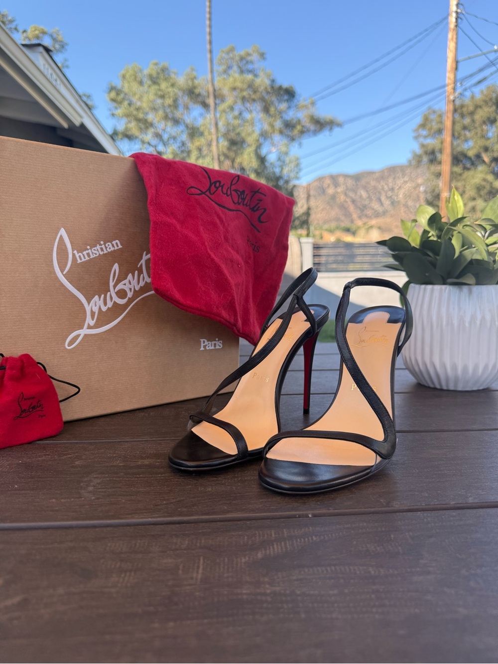 Christian Louboutin Rosalie 100 Black Leather Sandals – Size 38.5